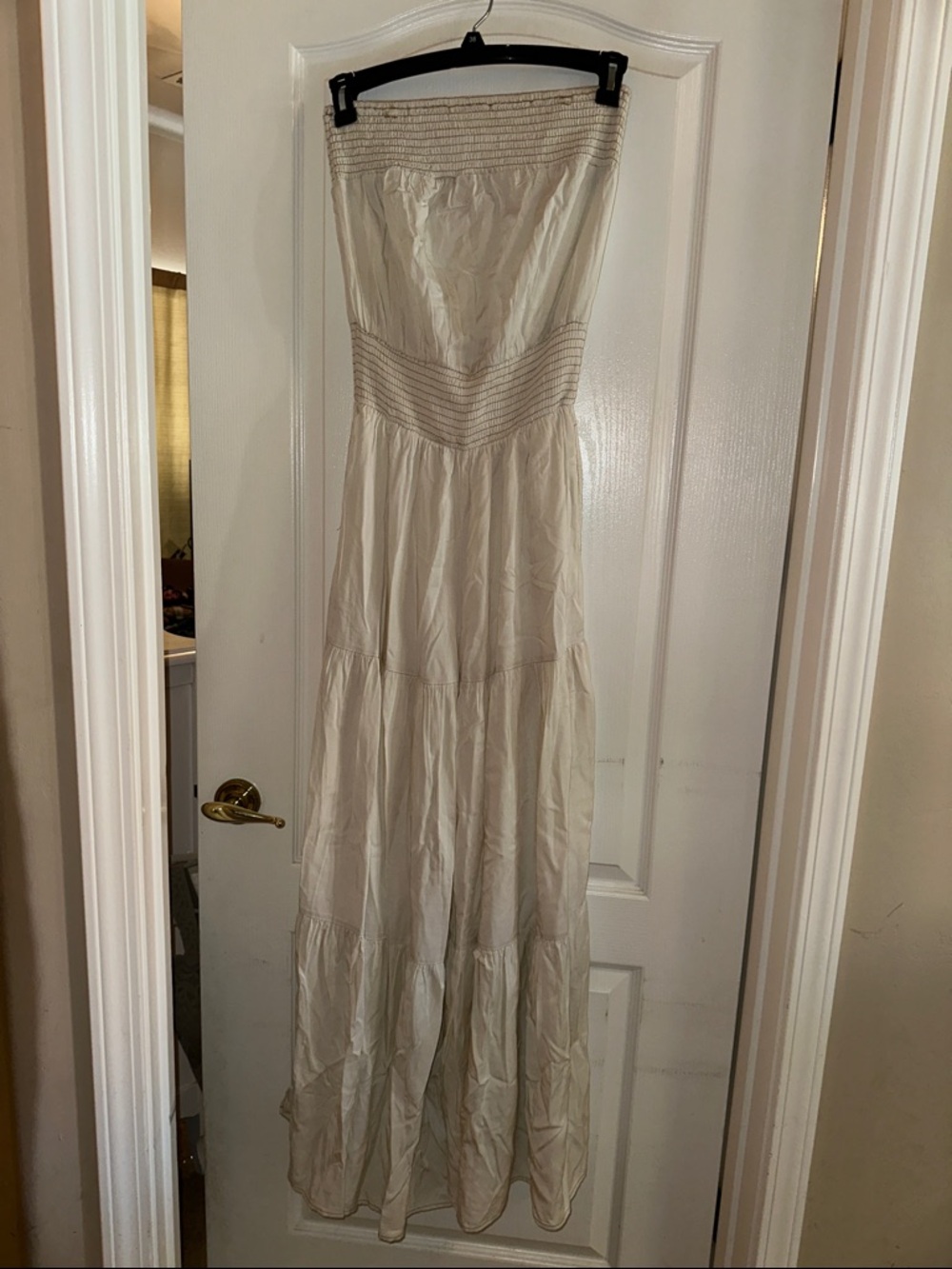 Oli & Hali Strapless Cream Tiered Maxi Jumpsuit